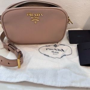 Beige Prada Saffiano leather belt bag
